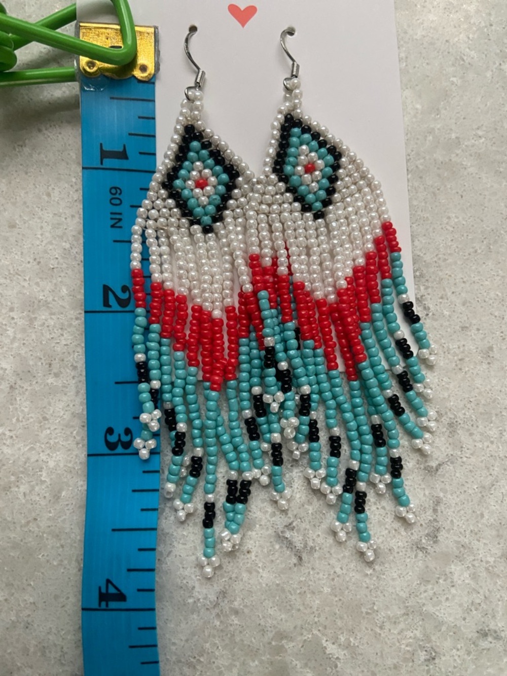FREE with purchase * NWT hand-beaded earrings in turquoise, white, black, & red. - Picture 4 of 4